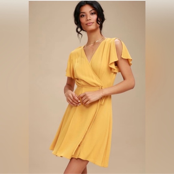 Lulu's Harbor Point Mustard Yellow Wrap Dress - Picture 1 of 8